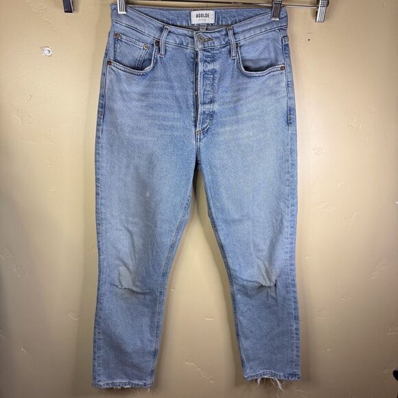 Agolde Los Angeles Womens Straight Leg Distressed Button Fly Jean Size 27‎ Denim - Picture 1 of 6